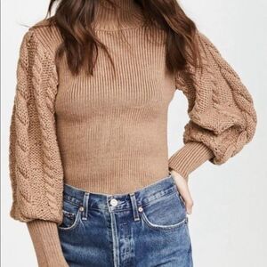 Caroline Constas Chunky Knit Bishop Puffed Sleeve Turtleneck Sweater Large
